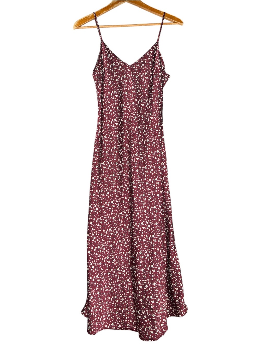 Forever 21 Burgundy Ditsy Floral Slip Dress Size Medium M V-Neck Midi cami 90s